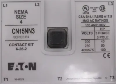 NEW EATON CN15NN3A CONTACTOR SIZE 4 SER.B1 135A 600V