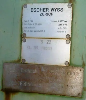 (2) Escher-Wyss H-160 peeler centrifuges, rubber-lined.