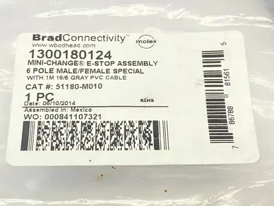 USED MOLEX BRAD CONNECTIVITY MINI-CHANGE E-STOP CABLE ASSEMBLY 51180-M010