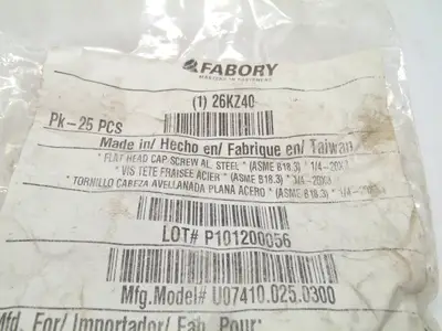 USED FABORY FLAT HEAD CAP SCREW ALLOY STEEL 1/4"-20X3" 25