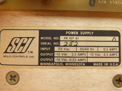 SCI Solid Controls PR107-A1 Power Supply Assembly 115VAC 0.3A