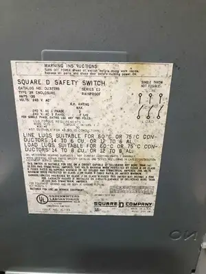 Square D DU321RB 30A Safey Disconnect Switch 240VAC