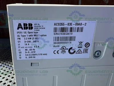 USED ABB ACS355-03E-09A8-2 FREQUENCY CONVERTER 3 HP, 200-240V, 2.2 KW