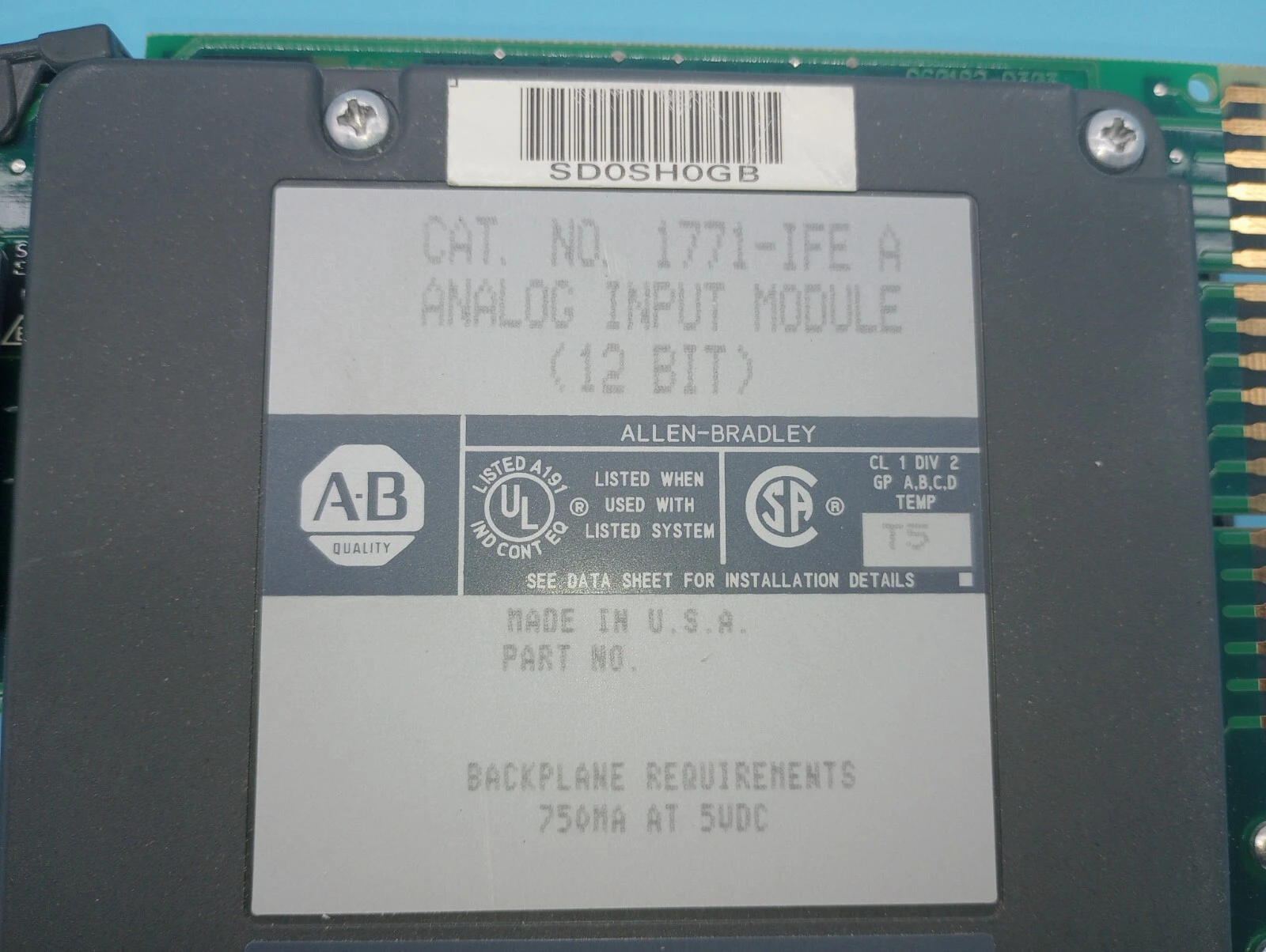 USED ALLEN BRADLEY 1771-IFE A  Analog 12 Bit Input Module Ser. A REV