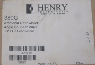NEW HENRY TECHNOLOGIES 380G AMMONIA HANDWHEEL 3/4” FPT