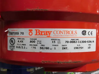 Bray Controls & DelTech 5" Actuated Butterfly Valve 70-0082-113D0-536/A Used