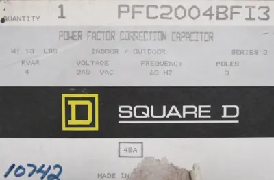 NEW SQUARE D PFC2004BFI3 POWER FACTOR CORRECTION CAPACITOR 4KVAR 240V