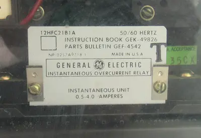 General Electric 12HFC21B1A Instantaneous Overcurrent Relay 50/60Hz