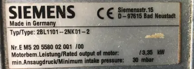 USED SIEMENS 2BL1101-2NK01-2, 4.5 HP LIQUID-RING VACUUM PUMP