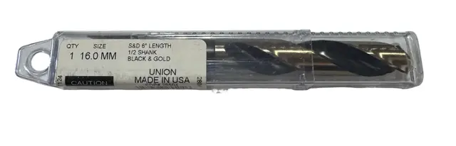 Union 16mm HSS Silver & Deming Drill Black & Gold 1/2" Shank USA Made