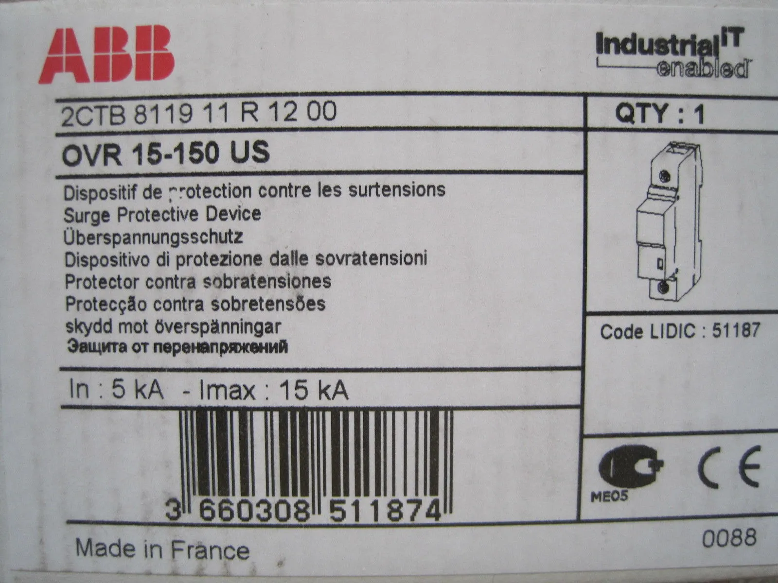 NEW ABB 2CTB-8119-11-R-12-00 OVR15-150 SURGE PROTECTION 2CTB811911R1200