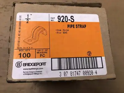 Bridgeport 920-S 1/2″ Pipe Strap for EMT ; Steel Zinc-Plated -NIB of 100