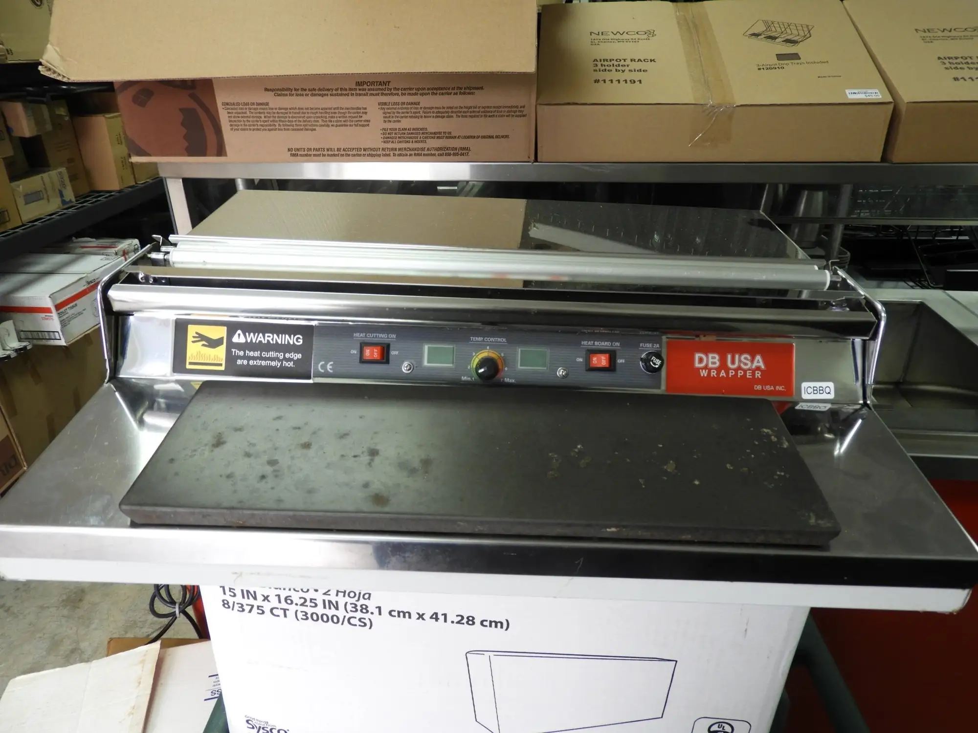 Used Vision Tech Used VisionTechShop CW-500E Hand Wrapping Machine Film Wrapper for Food Packaging Wrapping Machines Illinois US | Falcon Restaurant Supply #1376517