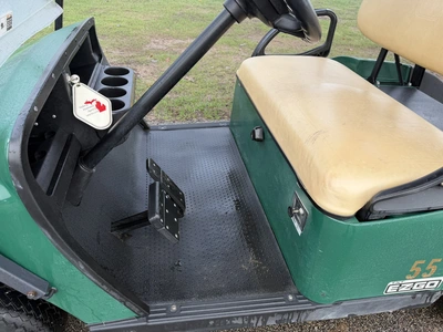 (1) 2017 E-Z-Go golf cart with a Kawasaki gas engine, model 625111G01, includes canopy, ball cover, ...