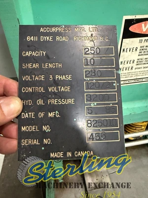 Used ACCURSHEAR 825010 Power Squaring Shears (Inch) California US | Sterling Machinery Exchange #1466108