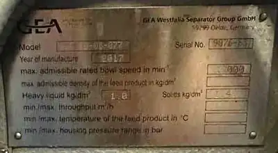 Westfalia GSC 18-06-077 Hydrostop clarifier skid, 316SS.