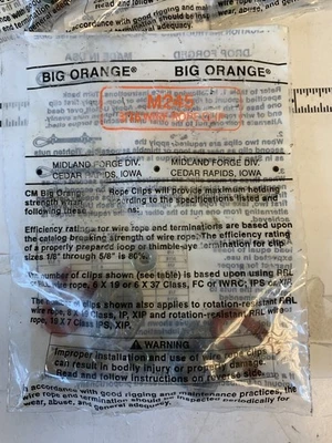 Big Orange 3/16" Wire Rope Clip #M245 (Lot Of 44) New In Factory Packaging
