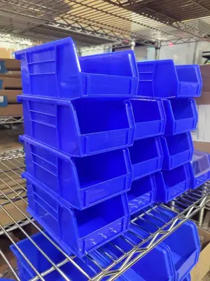 Set of 12 Blue Plastic Storage Bins with Lids