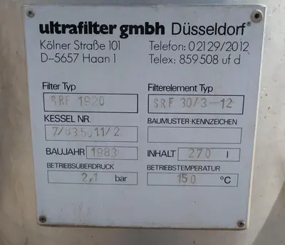 USED ULTRAFILTER GMBH SRF 1920