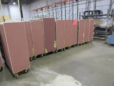 WOODEN, ROLLING WAREHOUSE CARTS