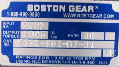 NEW BOSTON GEAR F730-30K-B7-G1 GEAR REDUCER 30:1 F73030KB7G1