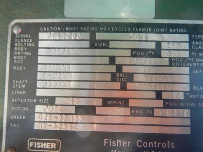 Fisher 8" 150 Class, 316 Stainless E-Disc Control Valve