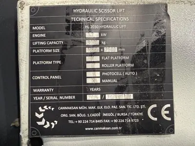 Canmaksan Machinery Model HL2030 Hydraulic Scissor Lift