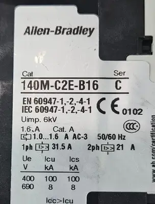 Allen-Bradley 140M-C2E-B16 (used). Motor Protector Circuit Breaker. Loc 4A-22