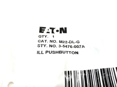 Eaton M22-DL-G Flush Head Illuminated Pushbutton Green - New