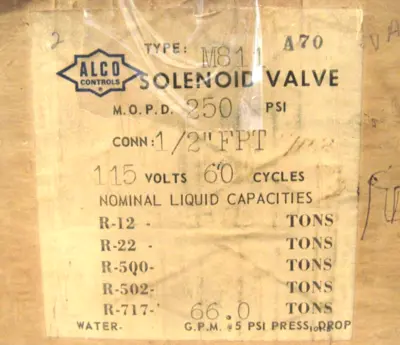 NEW ALCO CONTROLS M811 SOLENOID VALVE