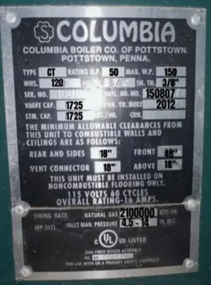 Used 2012 COLUMBIA CT Boilers Florida US | C3 SURPLUS LLC #1262436