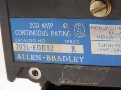 Allen Bradley 702L-EOD92 Lighting Contactor 2-Pole 200A 120V Coil Ser K 600V Max