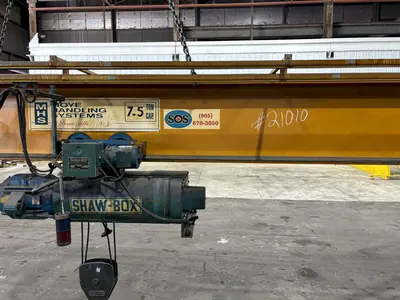 7.5 TON x 27'-4" MOVE HANDLING SYSTEMS SINGLE GIRDER BRIDGE CRANE W/ SHAW-BOX HOIST: STOCK #21010
