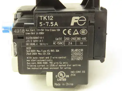 Fuji SK12L Motor Starter Contactor 5.5kW 600V TK12W & Thermal Overload 5-7.5A