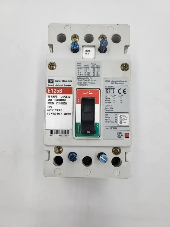 Used CUTLER-HAMMER CUTLER HAMMER INDUSTRIAL CIRCUIT BREAKER E125B 40 AMPS EGB3040FFG Circuit Breakers | ND Industrial Surplus #1211369