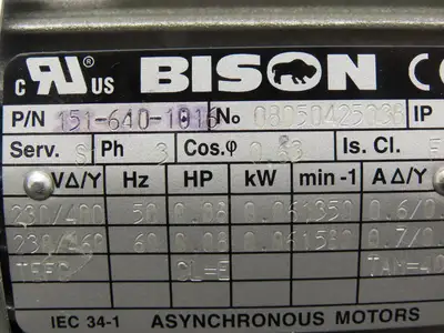Bison 017-175-0025 Offset Parallel Gearmotor 0.08Hp 230VAC 25.2:1 Ratio 63rpm