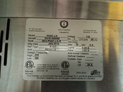 124-0102 Southern CaseArts PSSC-LN Remote Self Service Deli Cooler Case