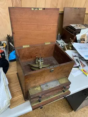5976-385 Antique Goniostat in Original Wood Chest for Holtzapffel Ornamental Turning Lathe