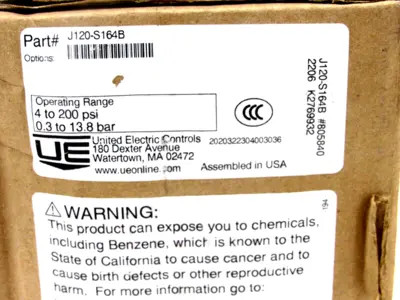 NEW SEALED UNITED ELECTRIC CONTROLS J120-S164B PRESSURE SWITCH J120S164B