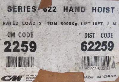 NEW CM SERIES 622 CHAIN HOIST 3 TON 10FT