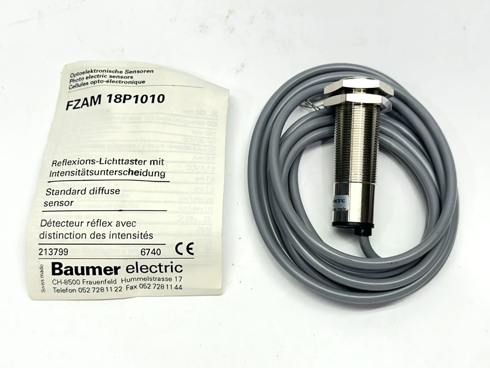FZAM 18P1010, 213799 | Baumer Electric FZAM 18P1010 Photoelectric Diffuse Sensor 213799 - New Other