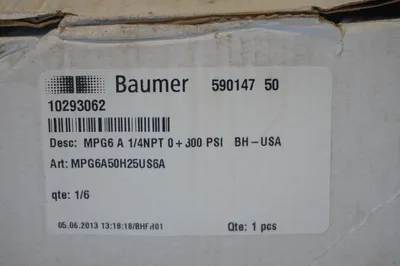 NEW BAUMER MPG6-A-1/4NPT-0+300PSI PRESSURE GAUGE 590147 50 MPG6A50H25US6A
