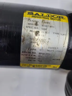 Used BALDOR ELECTRIC COMP. BALDOR 1/8 HP MODEL GP7400 FRAME 74-JK-0 & 6" DIAMETER PULLY 5 MM BELT Belts | ND Industrial Surplus #1215758