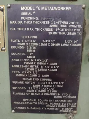 95 TON HILL ACME MODEL #6 HYDRAULIC IRONWORKER: STOCK #23420