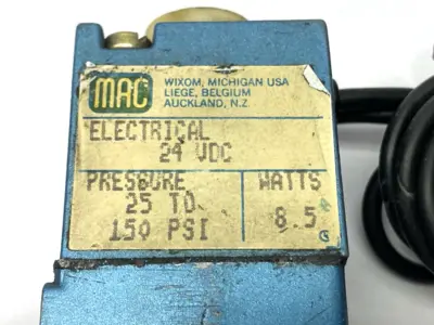 USED MAC VALVES SOLENOID COIL 25-150PSI 8.5W 24VDC