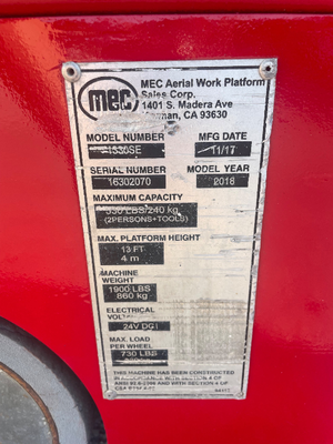 Used 2018 MEC 1330SE Scissor Lifters Florida US | Stack Equipment #1271293
