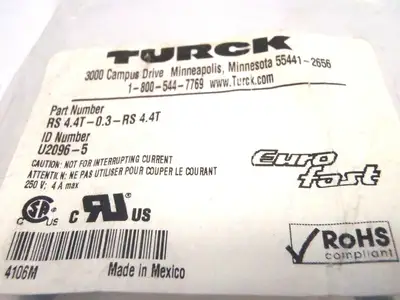 New | in-Stock Turck Eurofast Cable U2096-5 Connector Accessories Michigan US | Maverick Industrial Sales #1396895