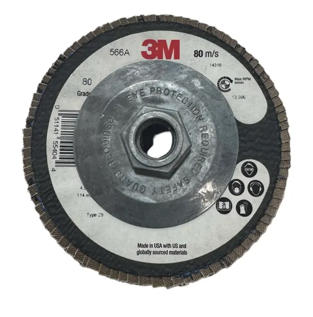 3M 4-1/2" x 5/8-11 Flap Disc 566A, T29, 80 Grit Zirconia Alumina 10 Pack