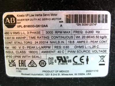 New | in-Stock Allen-Bradley VPL-B1653D-QK12AA Motor Control Parts New Hampshire US | Bitter End Trading #1452763