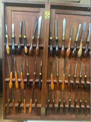 5985-385 Antique Holtzapffel & Co Ornamental Lathe 75 Turning Tools Chisel Set, London